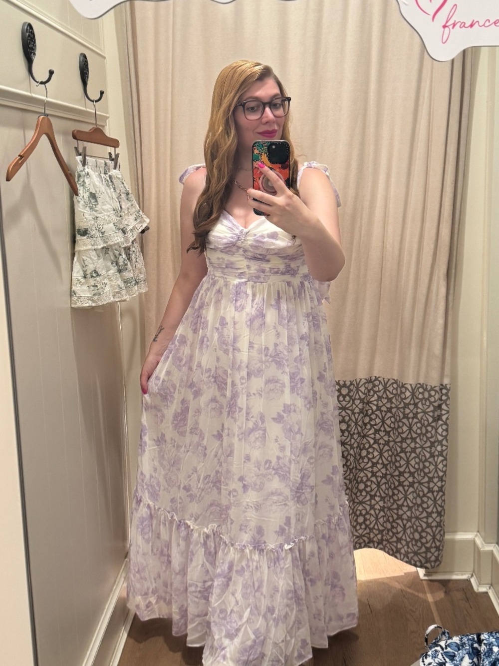 Francesca's Collections Margaret White Tulle Lilac Floral Maxi Dress